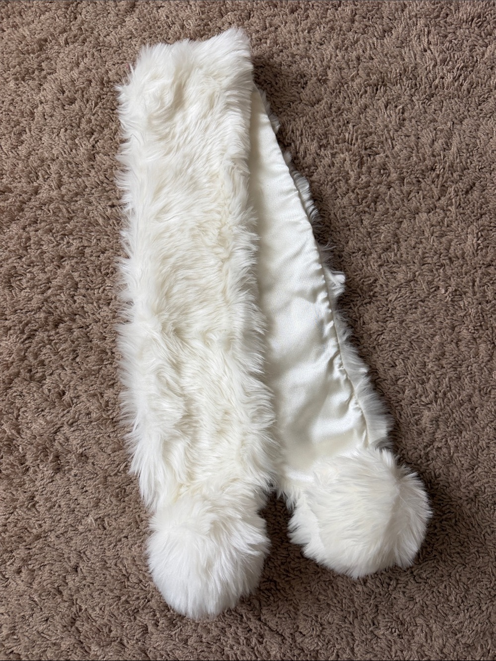 Gymboree Cream Faux Fur Scarf with Pom Poms